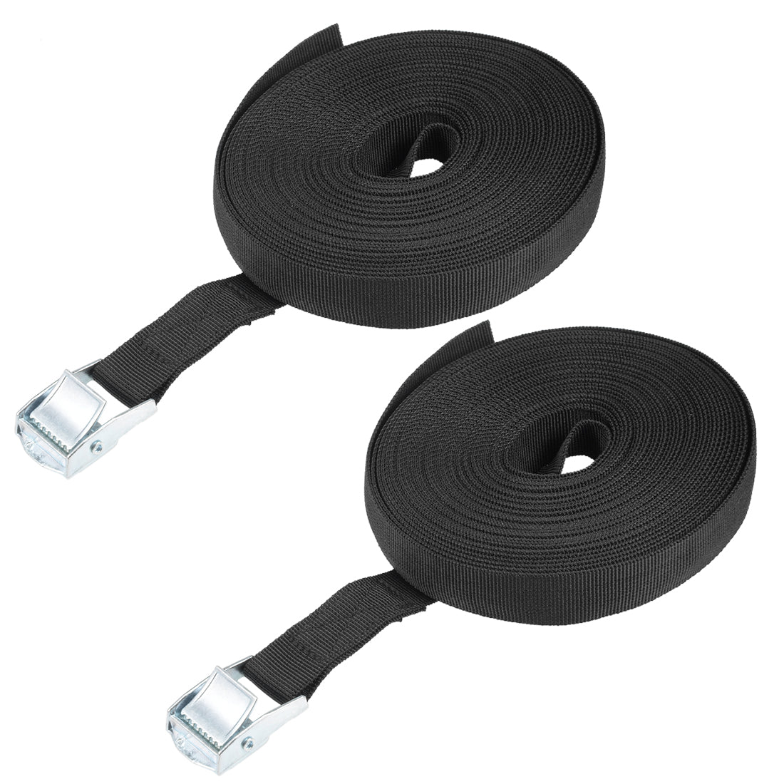 uxcell Uxcell 10M x 25mm Lashing Strap Cargo Tie Down Straps Buckle Up to 80Kg, Black, 2Pcs