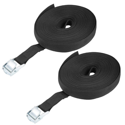 Harfington Uxcell 10M x 25mm Lashing Strap Cargo Tie Down Straps Buckle Up to 80Kg, Black, 2Pcs