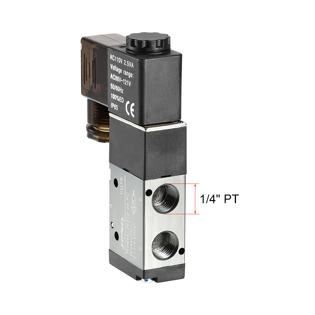 uxcell Uxcell 3V210-08 Pneumatic Air NC Single Piloted  Electrical Control Solenoid Valve AC 110V 3 Way 2 Position 1/4" PT Internally Acting Type Red Light