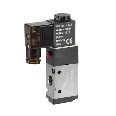 Harfington Uxcell 3V210-08 Pneumatic Air NC Single Piloted  Electrical Control Solenoid Valve AC 110V 3 Way 2 Position 1/4" PT Internally Acting Type Red Light