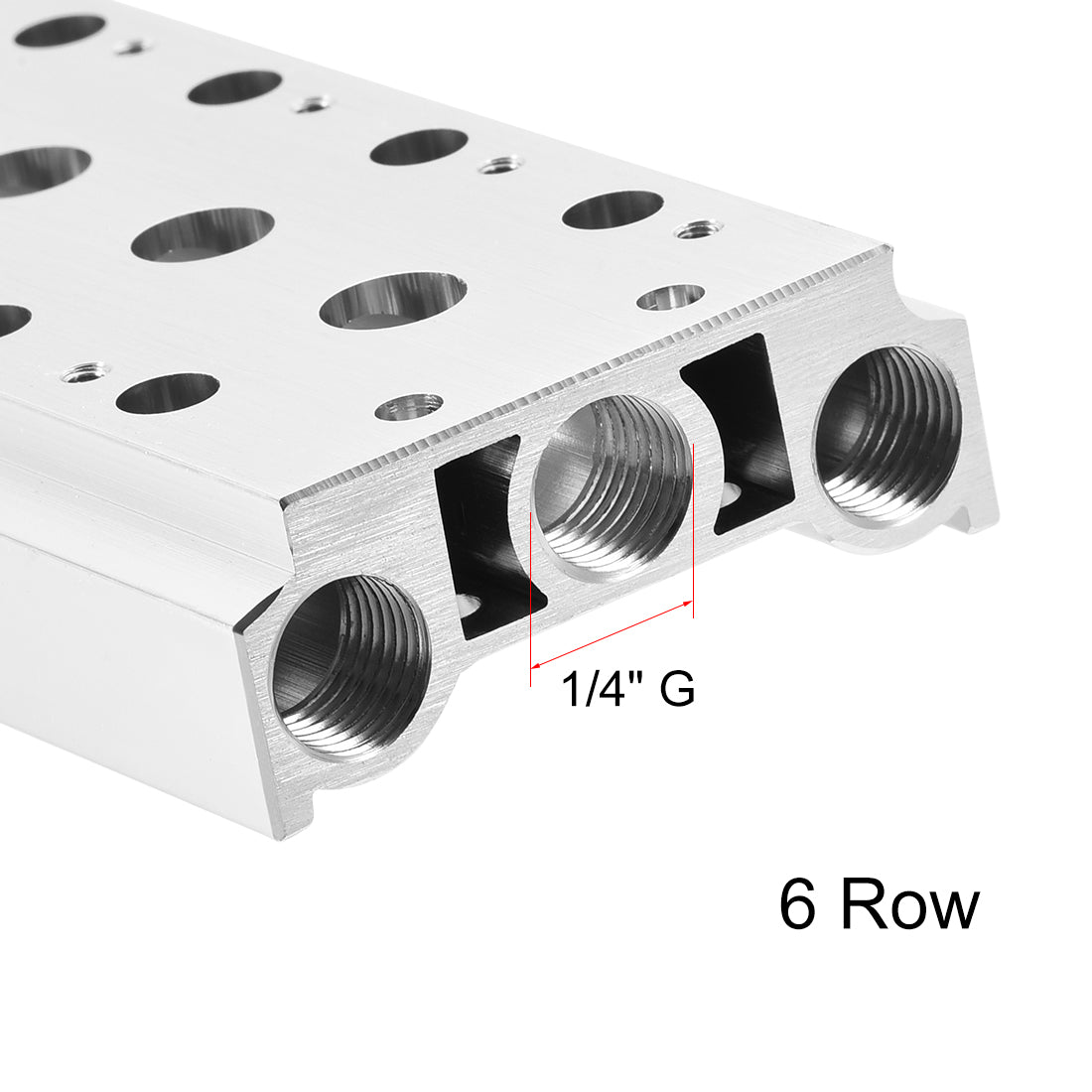 uxcell Uxcell 1/4" G Thread 6 Row Aluminum Manifold Solenoid Air Pneumatic Valve Base Socket for 4V210 Series