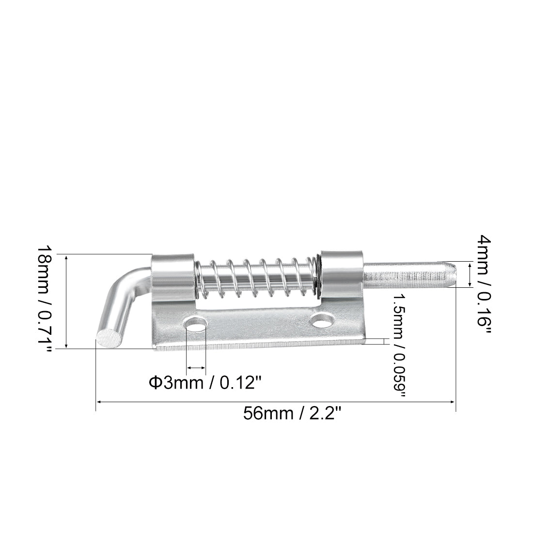 uxcell Uxcell Spring Latch, 2.2 Inch Right-handed Zinc Plated Barrel Bolt Lock for Cabinet Door