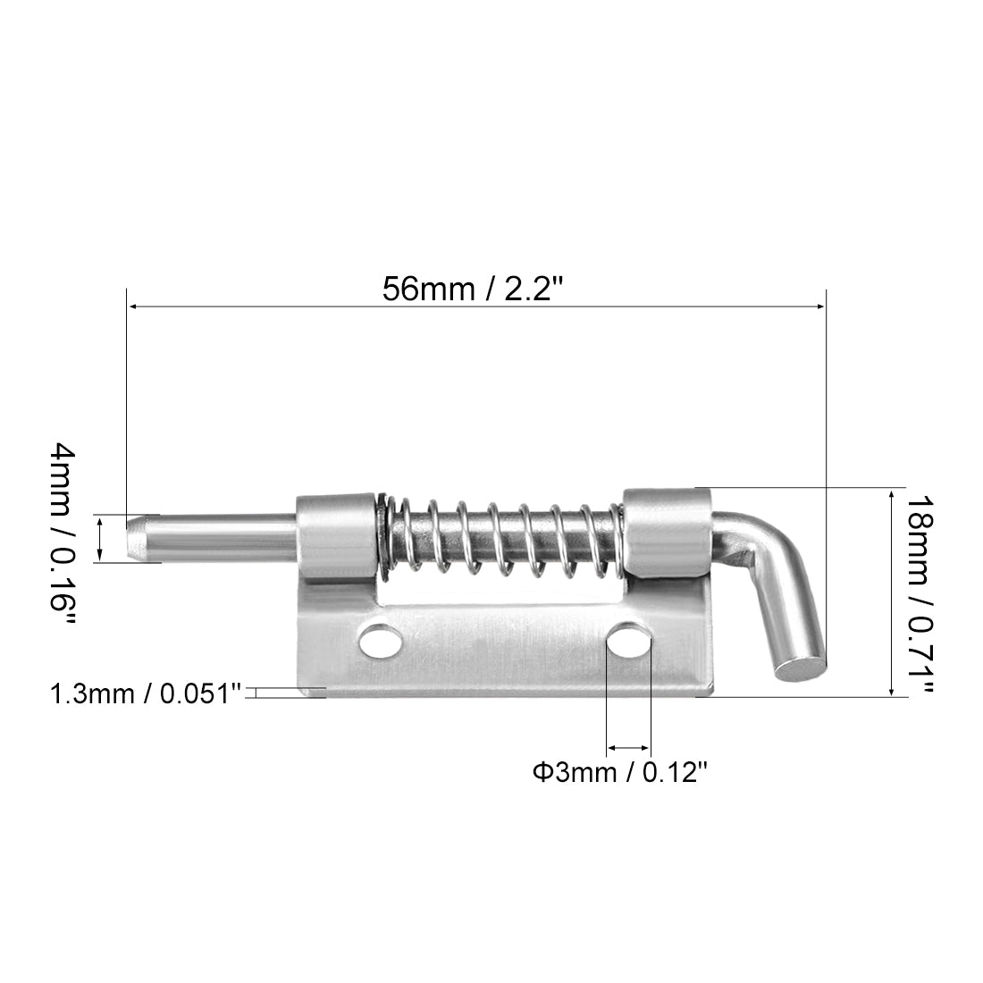 uxcell Uxcell Spring Latch, 2.2 Inch Left-handed Stainless Steel Barrel Bolt Lock for Cabinet Door, 5 Pcs