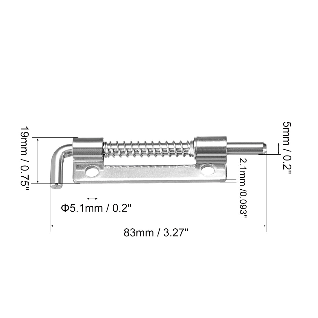 uxcell Uxcell Spring Latch, 3.3 Inch Right-handed Stainless Steel 304 Barrel Bolt Lock for Cabinet Door, 5 Pcs