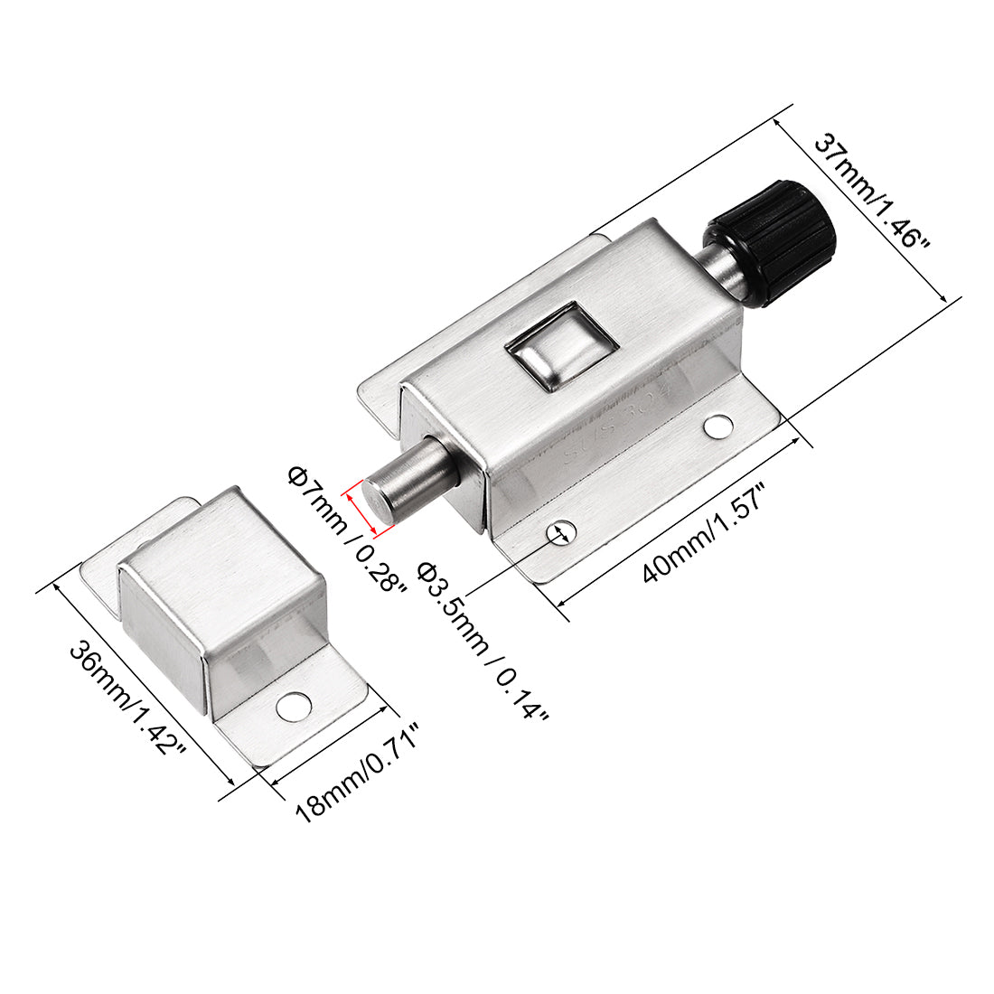 uxcell Uxcell Door Barrel Bolt, Stainless Steel 304 Security Push Button Spring Loaded Latch 1pcs