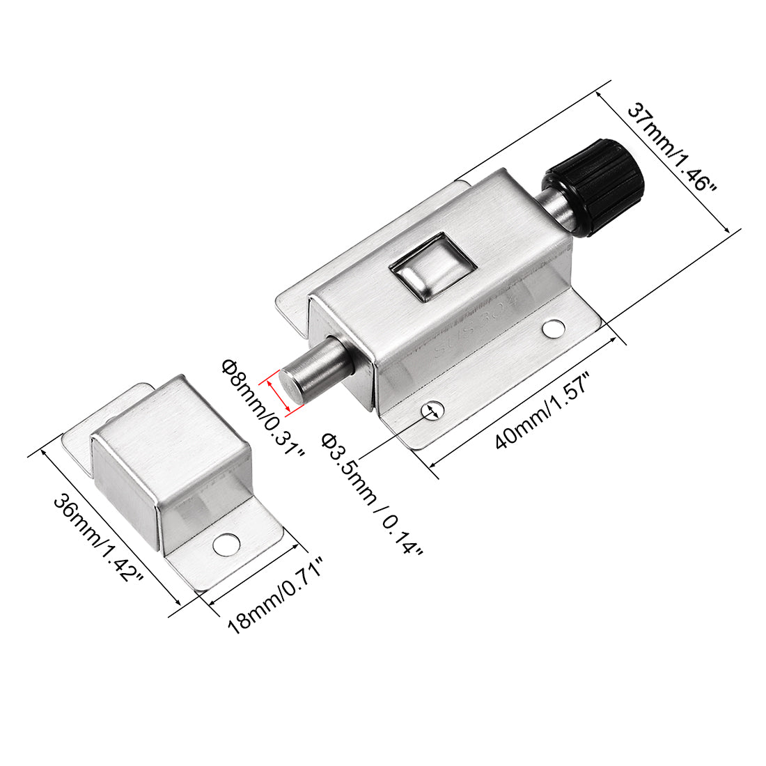 uxcell Uxcell Door Barrel Bolt, Stainless Steel 304 Security Push Button Spring Loaded Latch, 5 Pcs