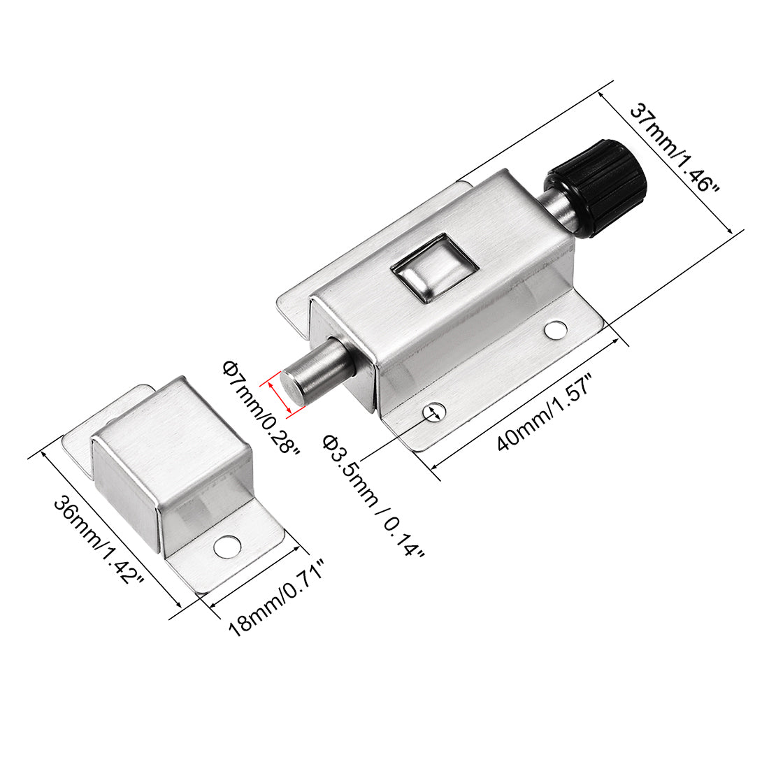 uxcell Uxcell Door Barrel Bolt, Stainless Steel Security Push Button Spring Loaded Latch, 2 Pcs