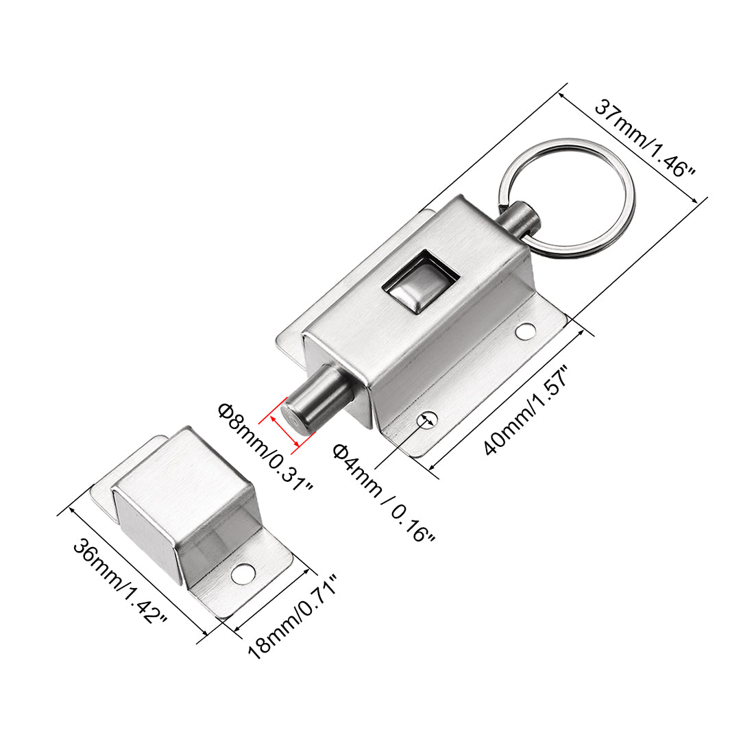 uxcell Uxcell Door Barrel Bolt, Stainless Steel Ring-Pull Spring Loaded Auto Sliding Lock