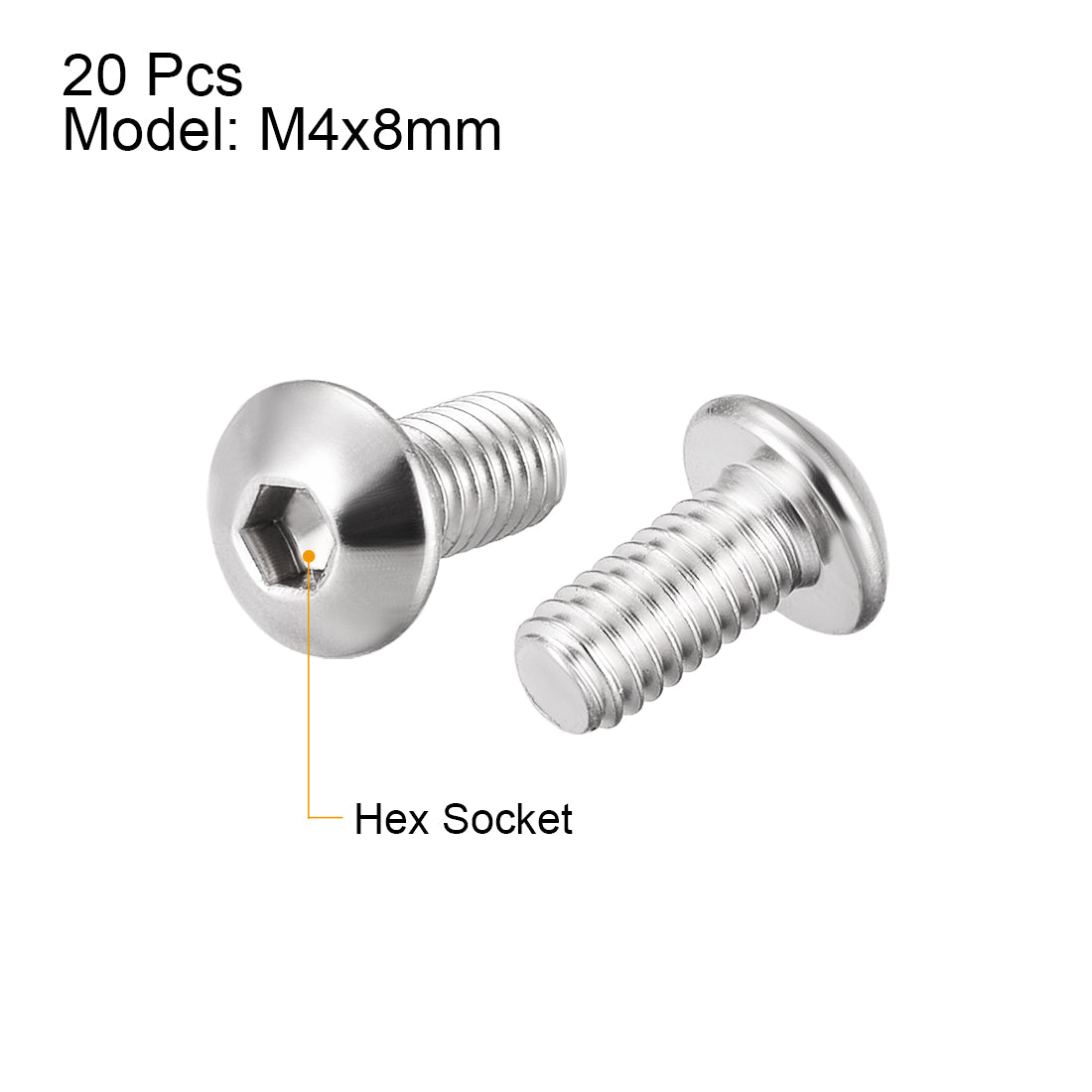 uxcell Uxcell M4x8mm Machine Screws Hex Socket Round Head Screw 304 Stainless Steel Fasteners Bolts 20pcs