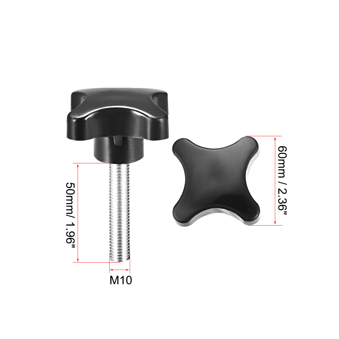 uxcell Uxcell Clamping Handle Gripandles Screw Knobs Handgrips M10 x 50mm Threaded Plastic Metal 5pcs