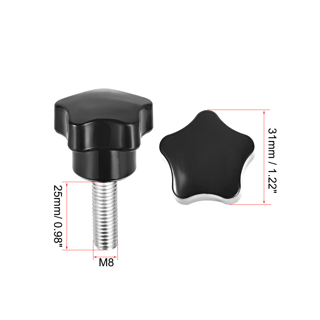 uxcell Uxcell Clamping Handle Screw Knobs Handgrip M8 x 25mm Threaded Star-Shape 2pcs