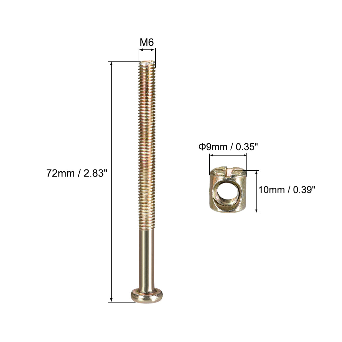 uxcell Uxcell 10pcs Furniture Bolts Nut Set Hex Socket Screw with Barrel Nuts Phillips-Slotted Zinc Plated