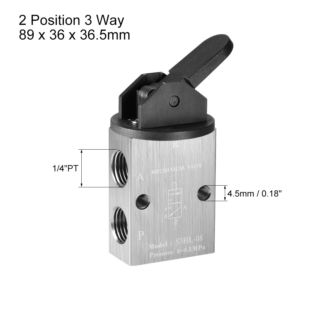 uxcell Uxcell S3HL-08 2 Position 3 Way 1/4" PT Manual Hand Pull Pneumatic Solenoid Mechanical Valve