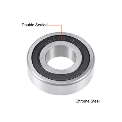 Harfington Uxcell Deep Groove Ball Bearing Double Seal Chrome Steel P0 Z1 Metric Bearings