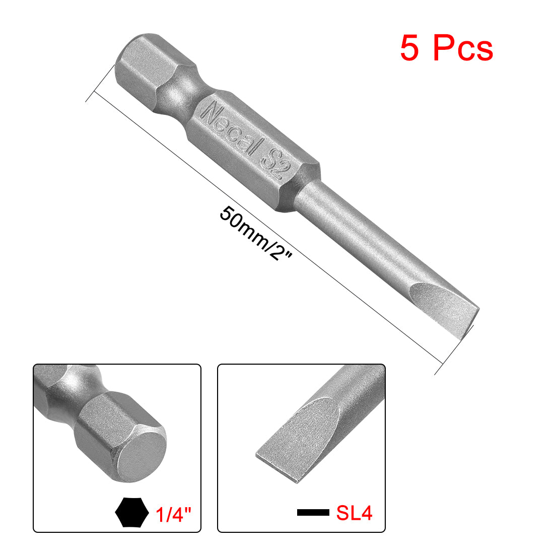 Harfington Magnetische Schlitzschraubendreher-Bits mit flachem Kopf, Sechskantschaftlänge S2, Elektrowerkzeug