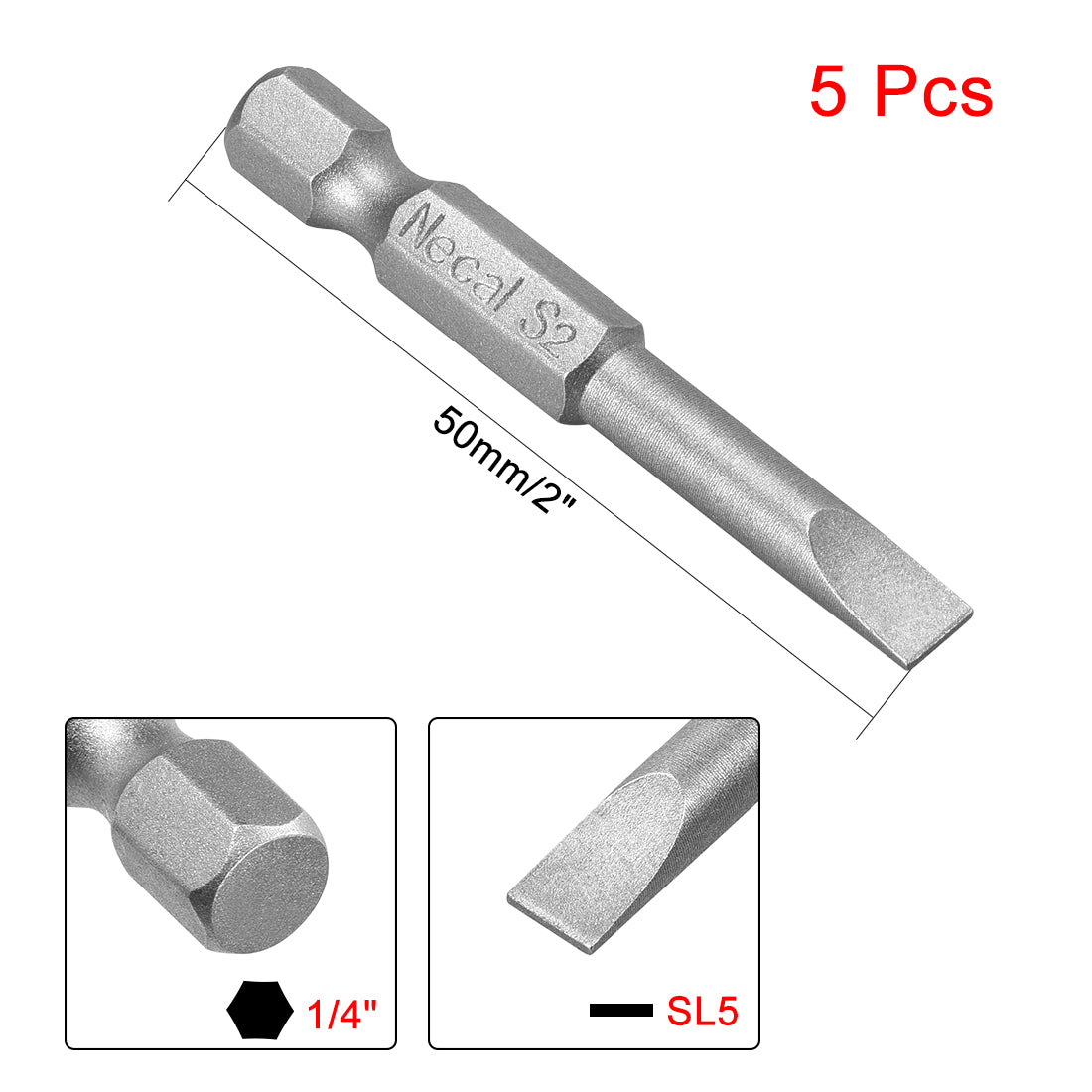 Harfington Magnetische Schlitzschraubendreher-Bits mit flachem Kopf, Sechskantschaftlänge S2, Elektrowerkzeug