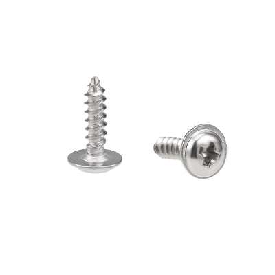 Harfington Uxcell 2x8mm Self Tapping Screws Phillips Pan Head With Washer Screw 304 Stainless Steel Fasteners Bolts 50Pcs