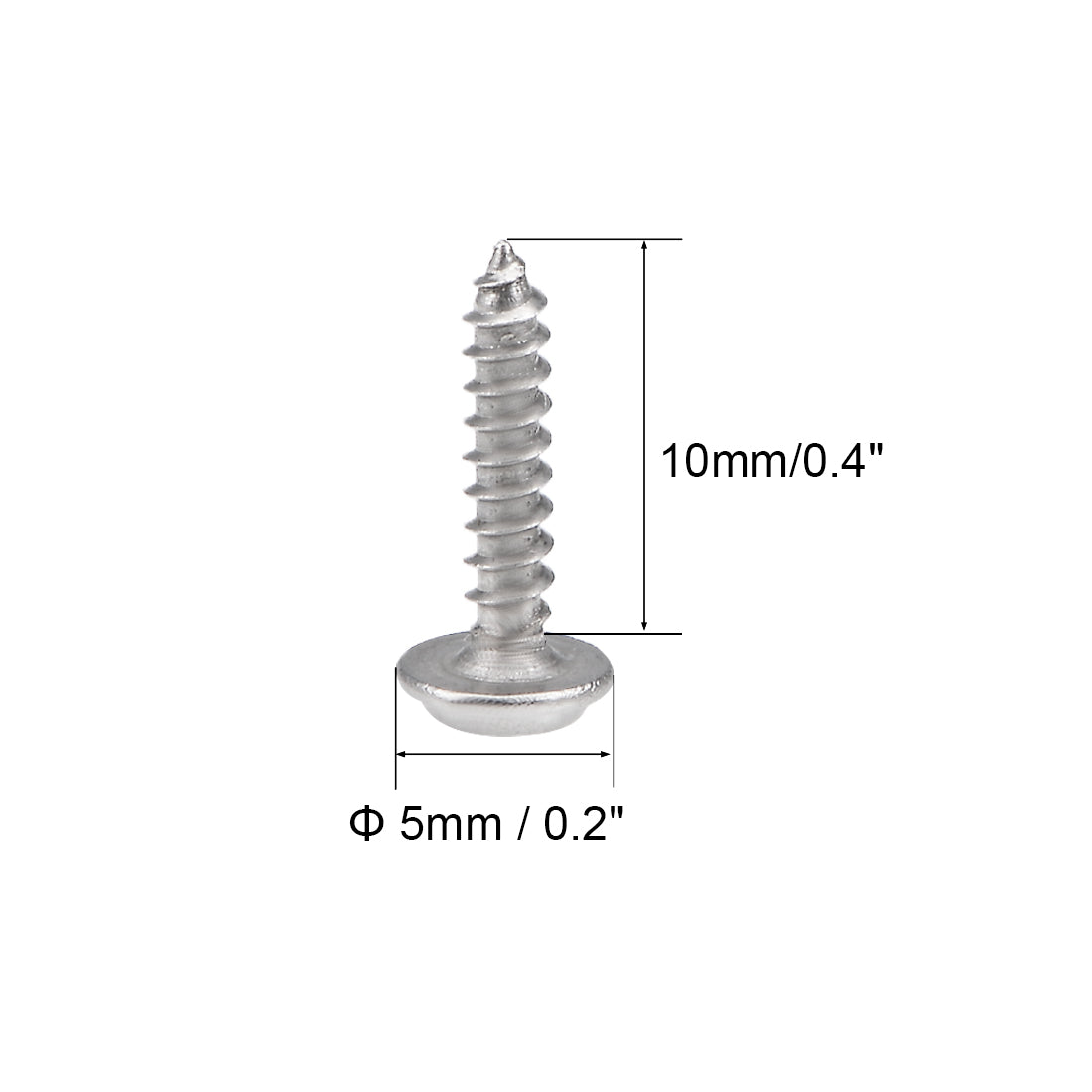 uxcell Uxcell 2x10mm Self Tapping Screws Phillips Pan Washer Head Screw 304 Stainless Steel Fasteners Bolts 50Pcs