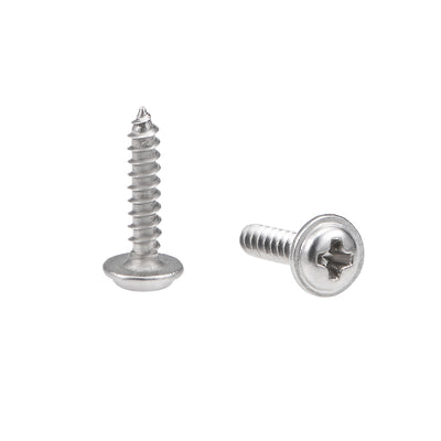 Harfington Uxcell 2x10mm Self Tapping Screws Phillips Pan Washer Head Screw 304 Stainless Steel Fasteners Bolts 50Pcs