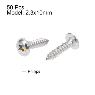 Harfington Uxcell 2.3x10mm Self Tapping Screws Phillips Pan Head With Washer Screw 304 Stainless Steel Fasteners Bolts 50Pcs