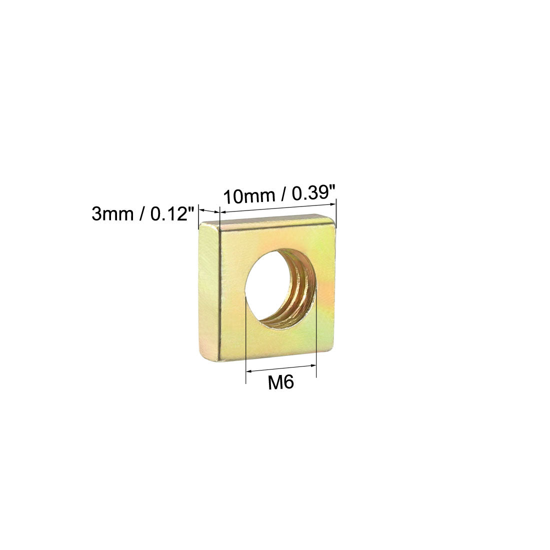 uxcell Uxcell Square Nuts, M6x10mmx3mm Yellow Zinc Plated Metric Coarse Thread Assortment Kit, 100 Pcs