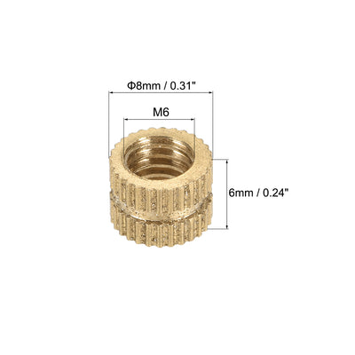 Harfington Uxcell Knurled Insert Nuts, M6 x 6mm(L) x 8mm(OD) Female Thread Brass Embedment Assortment Kit, 40 Pcs