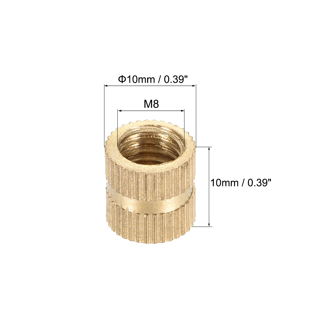 uxcell Uxcell Knurled Insert Nuts, M8 x 10mm(L) x 10mm(OD) Female Thread Brass Embedment Assortment Kit, 25 Pcs