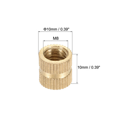 Harfington Uxcell Knurled Insert Nuts, M8 x 10mm(L) x 10mm(OD) Female Thread Brass Embedment Assortment Kit, 25 Pcs