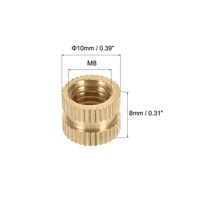 Harfington Uxcell Knurled Insert Nuts, M8 x 8mm(L) x 10mm(OD) Female Thread Brass Embedment Assortment Kit, 5 Pcs