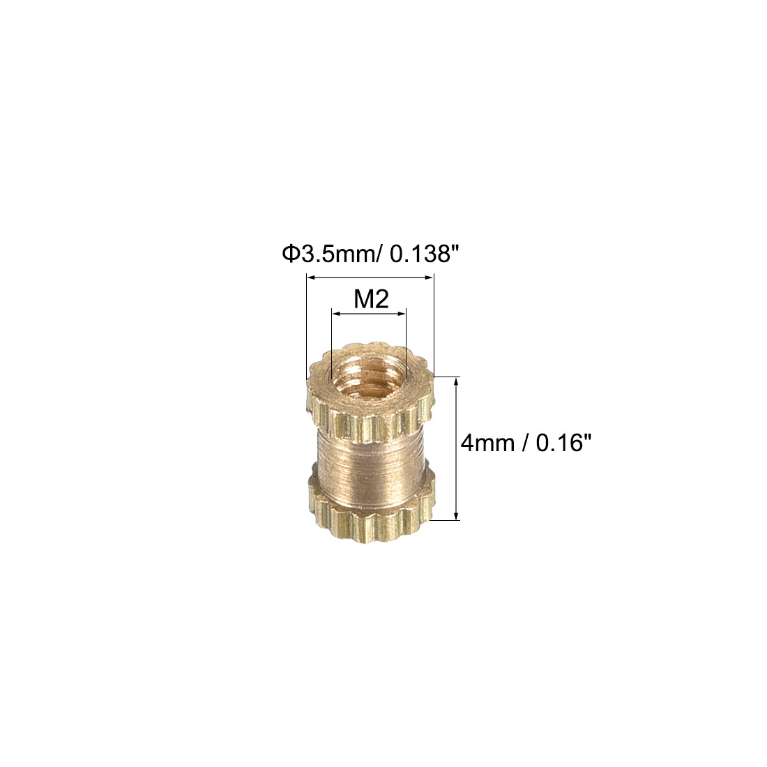 uxcell Uxcell M2 x 4mm(L) x 3.5mm(OD) Brass Knurled Threaded Insert Embedment Nuts, 10 Pcs