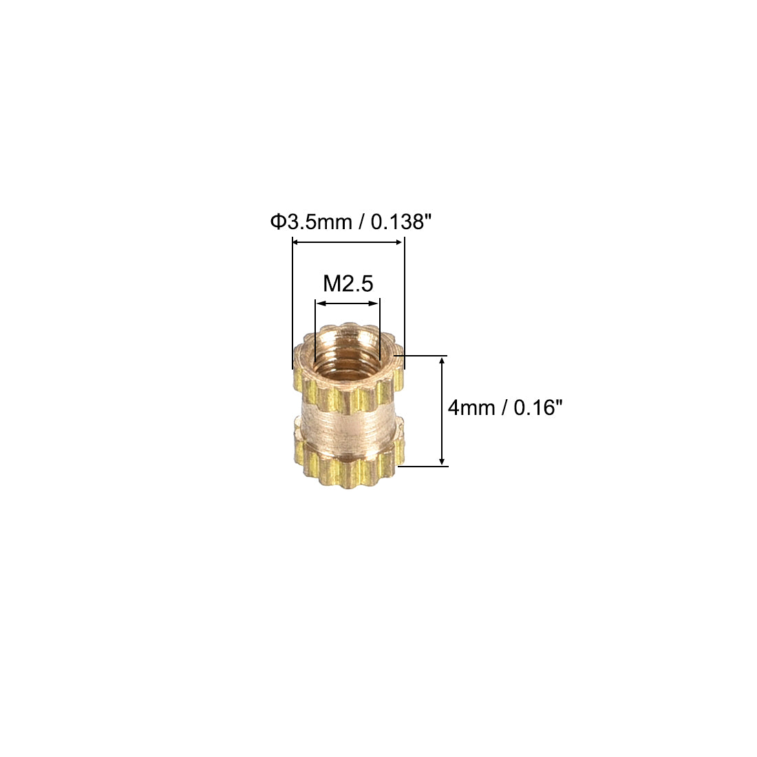 uxcell Uxcell Knurled Insert Nuts, M2.5 x 4mm(L) x 3.5mm(OD) Female Thread Brass Embedment Assortment Kit, 30 Pcs