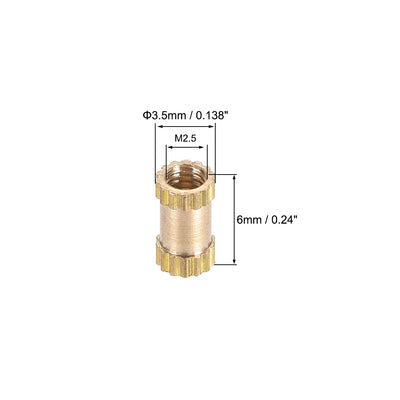 Harfington Uxcell Knurled Insert Nuts, M2.5 x 6mm(L) x 3.5mm(OD) Female Thread Brass Embedment Assortment Kit, 50 Pcs