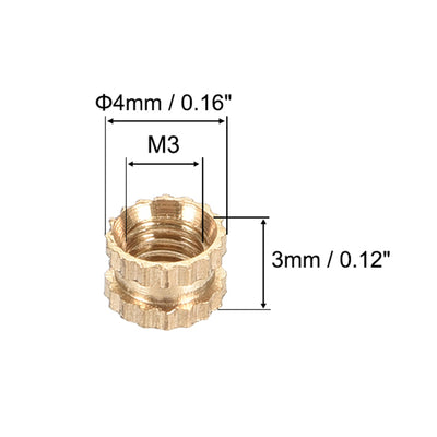 Harfington Uxcell Knurled Insert Nuts, M3 x 3mm(L) x 4mm(OD) Female Thread Brass Embedment Assortment Kit, 30 Pcs