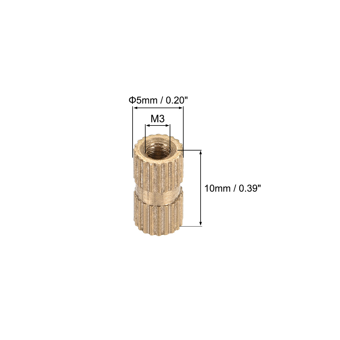 uxcell Uxcell Knurled Insert Nuts, M3 x 10mm(L) x 5mm(OD) Female Thread Brass Embedment Assortment Kit, 50 Pcs