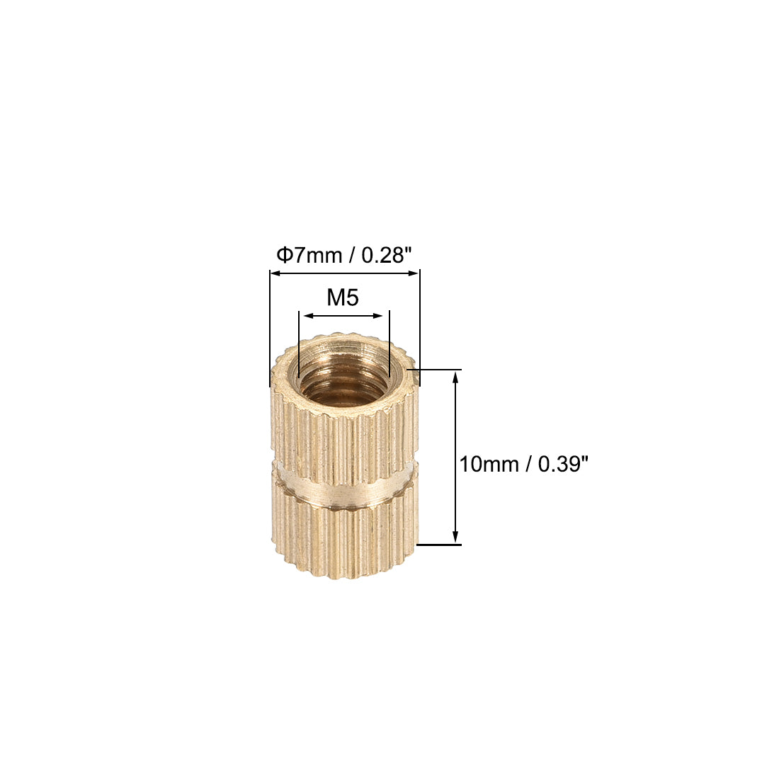 uxcell Uxcell Knurled Insert Nuts, M5 x 10mm(L) x 7mm(OD) Female Thread Brass Embedment Assortment Kit, 30 Pcs