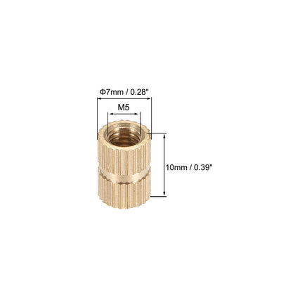 Harfington Uxcell Knurled Insert Nuts, M5 x 10mm(L) x 7mm(OD) Female Thread Brass Embedment Assortment Kit, 100 Pcs