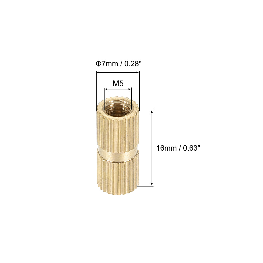 uxcell Uxcell Knurled Insert Nuts, M5 x 16mm(L) x 7mm(OD) Female Thread Brass Embedment Assortment Kit, 30 Pcs