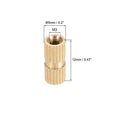 Harfington Uxcell Knurled Insert Nuts, M3 x 12mm(L) x 5mm(OD) Female Thread Brass Embedment Assortment Kit, 50 Pcs