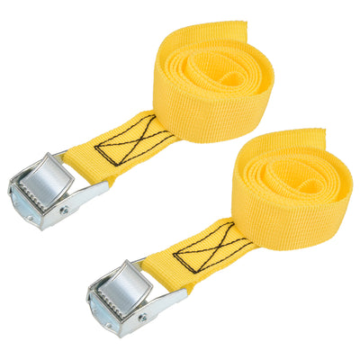 Harfington Uxcell 1M x 25mm Lashing Strap Cargo Tie Down Straps w Cam Lock Buckle 250Kg Work Load, Yellow, 2Pcs