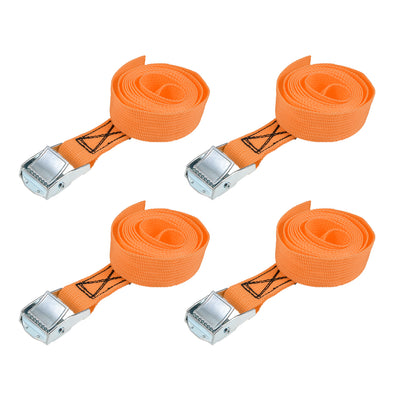 Harfington Uxcell Packung mit 4 Nocken Klemmschnalle Zurrgurt 2Mx25mm 250Kg Ladekappe Polypropylen für Transport Fracht Orange