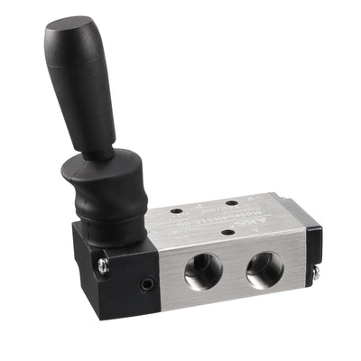 Harfington Uxcell Manual Hand Pull Solenoid Valve 2 Position 5 Way Pneumatic 1/4" PT Air Hand Lever Operated with 6mm OD Connect Fitting and Brass Exhaust Muffler