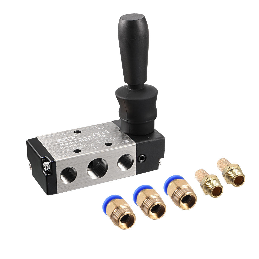 uxcell Uxcell Manual Hand Pull Solenoid Valve 2 Position 5 Way Pneumatic 1/4" PT Air Hand Lever Operated with 6mm OD Connect Fitting and Brass Exhaust Muffler