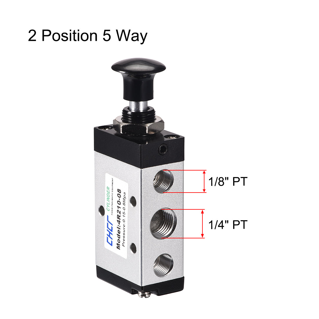 uxcell Uxcell Manual Hand Pull Push Solenoid Valve 2 Position 5Way 1/4" PT Air Hand Lever Operated Valve with 8mm OD Connect Fitting and Brass Exhaust Muffler