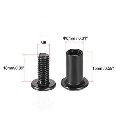 Harfington Uxcell Screw Post Male M6x10mm Belt Buckle Binding Bolts Carbon Steel Black 10 Sets