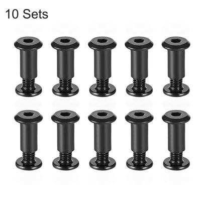 Harfington Uxcell Screw Post Male M6x10mm Belt Buckle Binding Bolts Carbon Steel Black 10 Sets