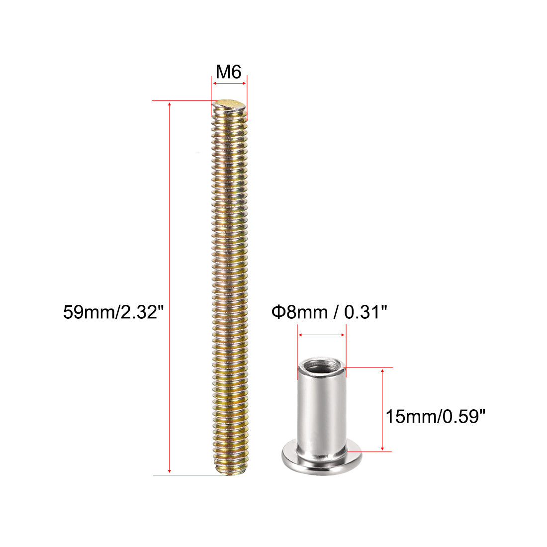 uxcell Uxcell 4Sätze Schraubsäule 5/16"(8mm) Lochdurchmesser Außen M6x59mm Befestigung