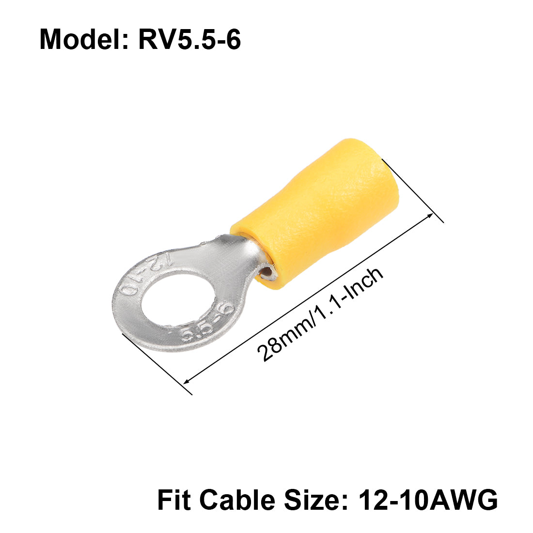 uxcell Uxcell RV5.5-6 Insulated Electrical Crimp Terminal, Ring Spade Wire Connector Yellow for AWG12-10