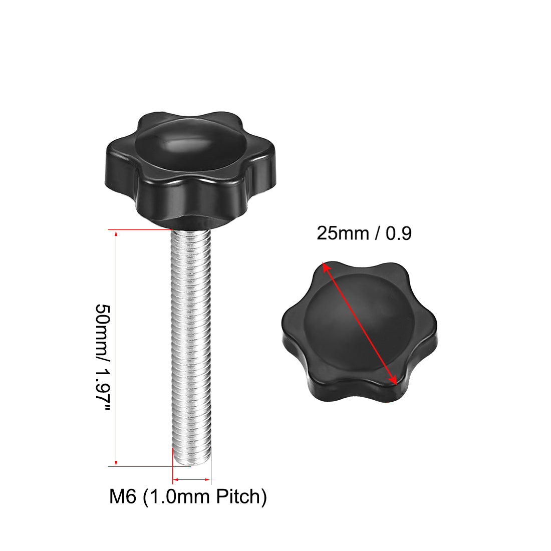 uxcell Uxcell Clamping Screw Knob , Plum Hex Shaped Grips Star Knob M6 × 50mm Male Thread , 16 Pcs