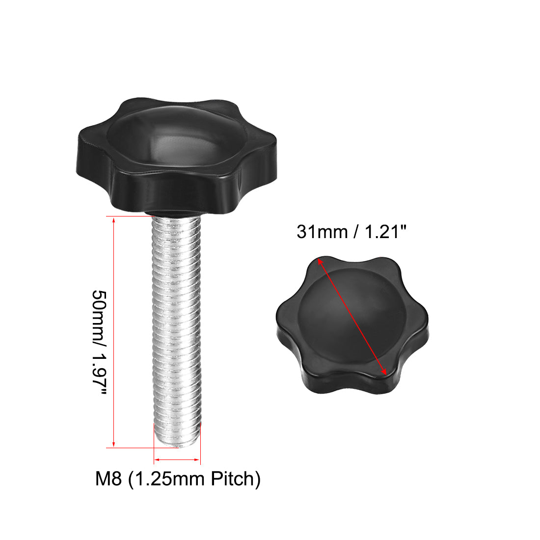 uxcell Uxcell Clamping Screw Knob , 31mm Dia Plum Hex Shaped Grips Star Knob M8 × 50mm Male Thread , 10pcs