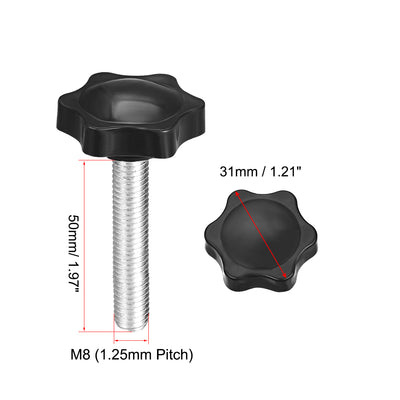 Harfington Uxcell Clamping Screw Knob , 31mm Dia Plum Hex Shaped Grips Star Knob M8 × 50mm Male Thread , 10pcs